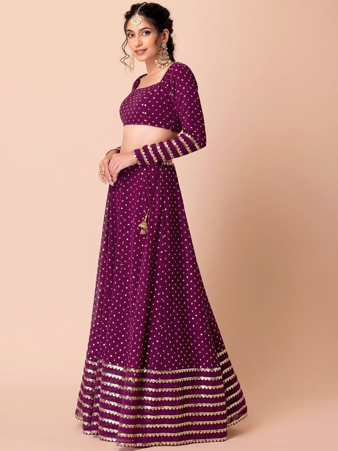 Wine color georgette lehenga choli with dupatta price