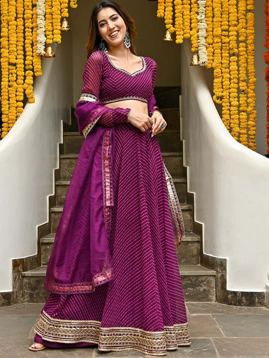 Purple leheriya printed lehenga choli with dupatta