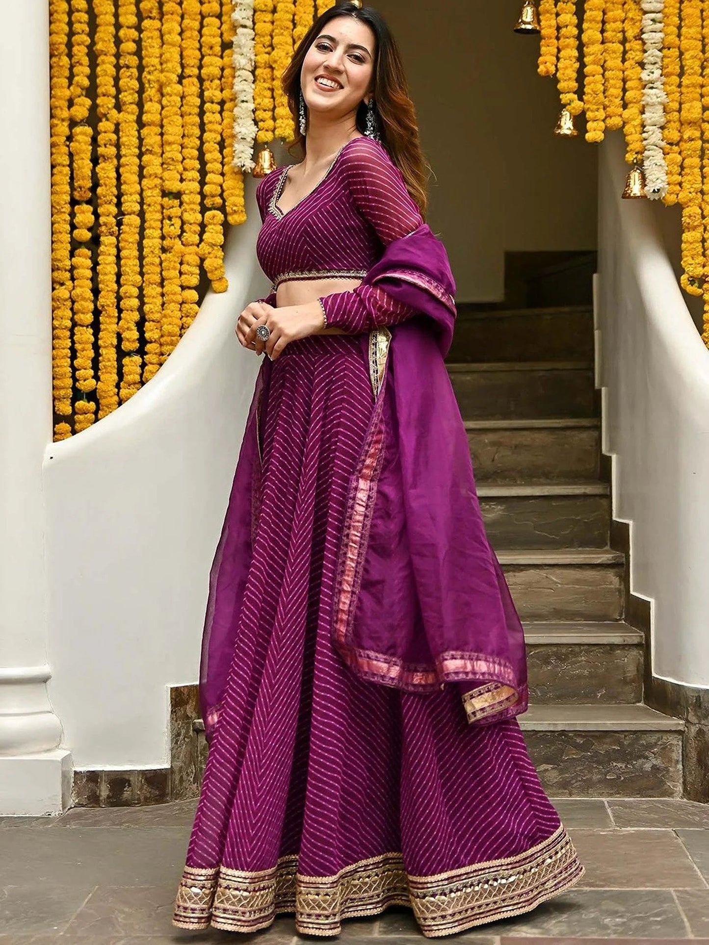 Purple leheriya printed lehenga choli price