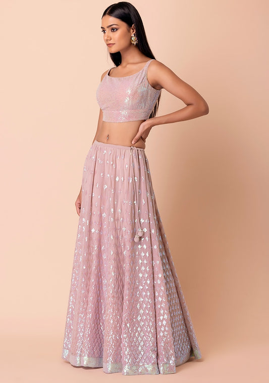 Pink color georgette lehenga choli for wedding