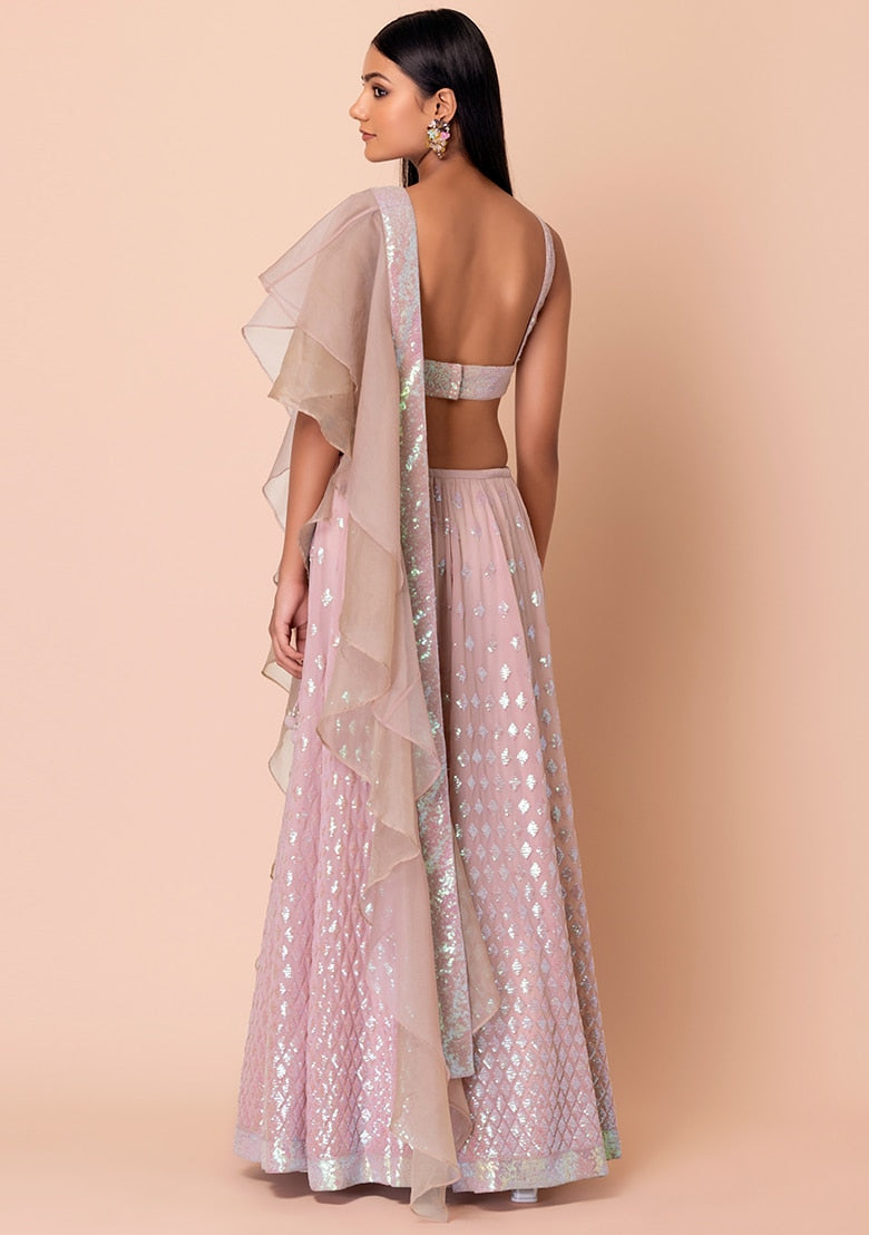 Pink color georgette lehenga choli with dupatta online shopping
