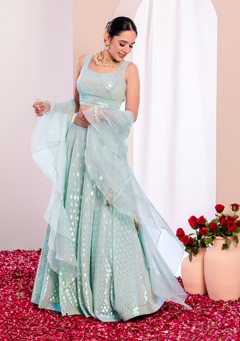 Sky color georgette lehenga choli with dupatta online