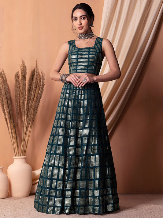 Teal blue georgette lehenga choli for women online shopping