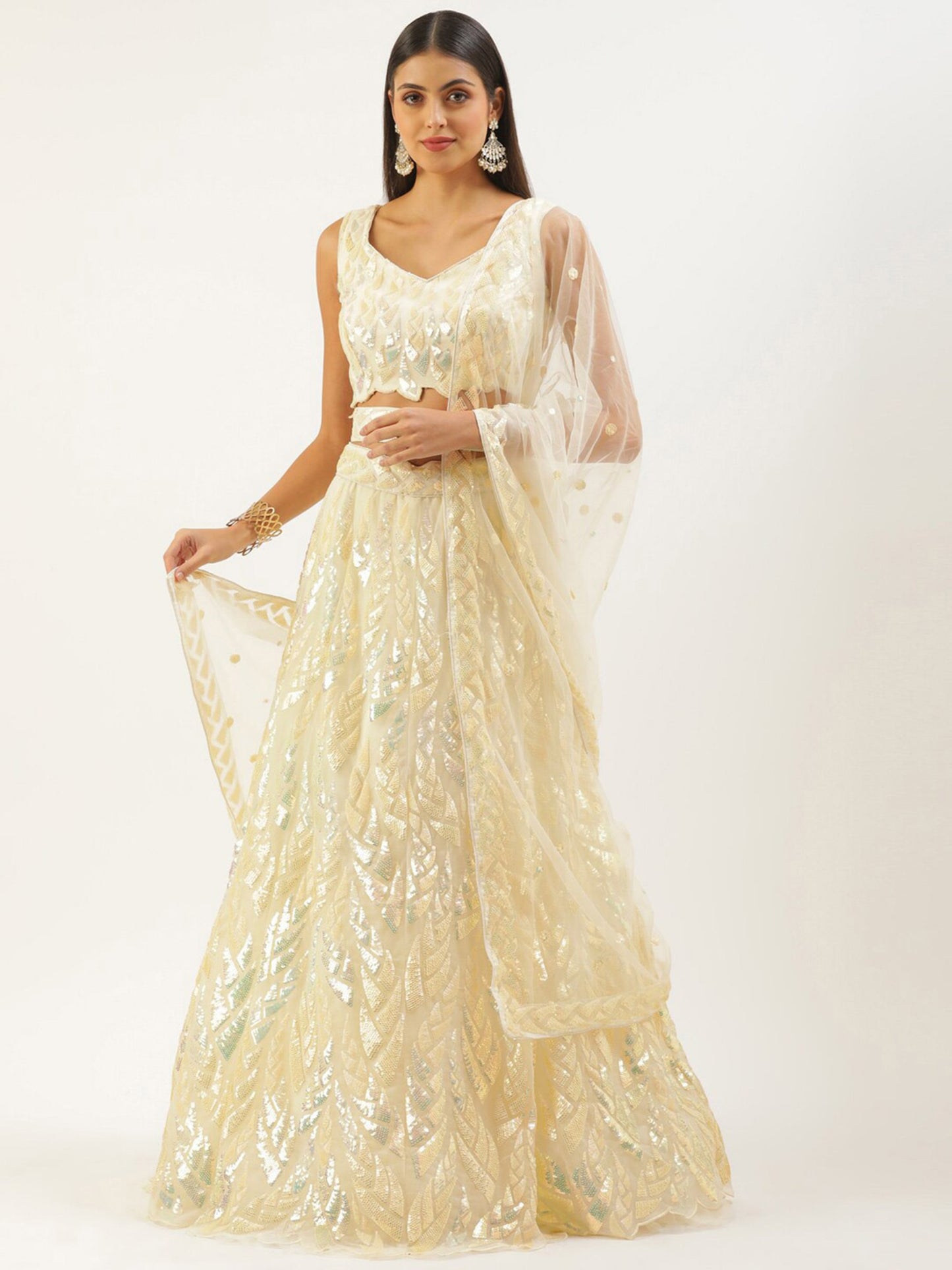 Yellow soft net lehenga choli for sangeet online shopping