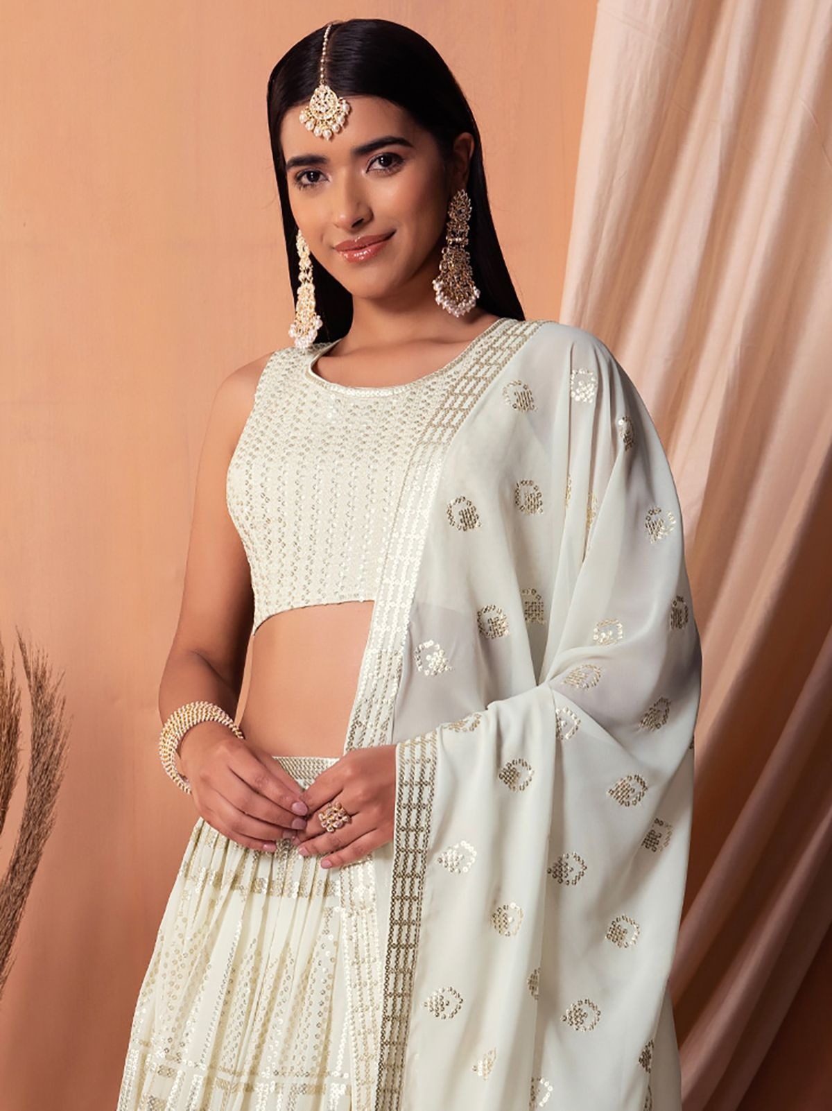 White georgette lehenga choli online shopping