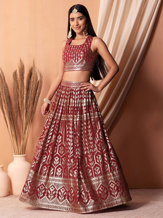 Maroon georgette lehenga choli for women with price