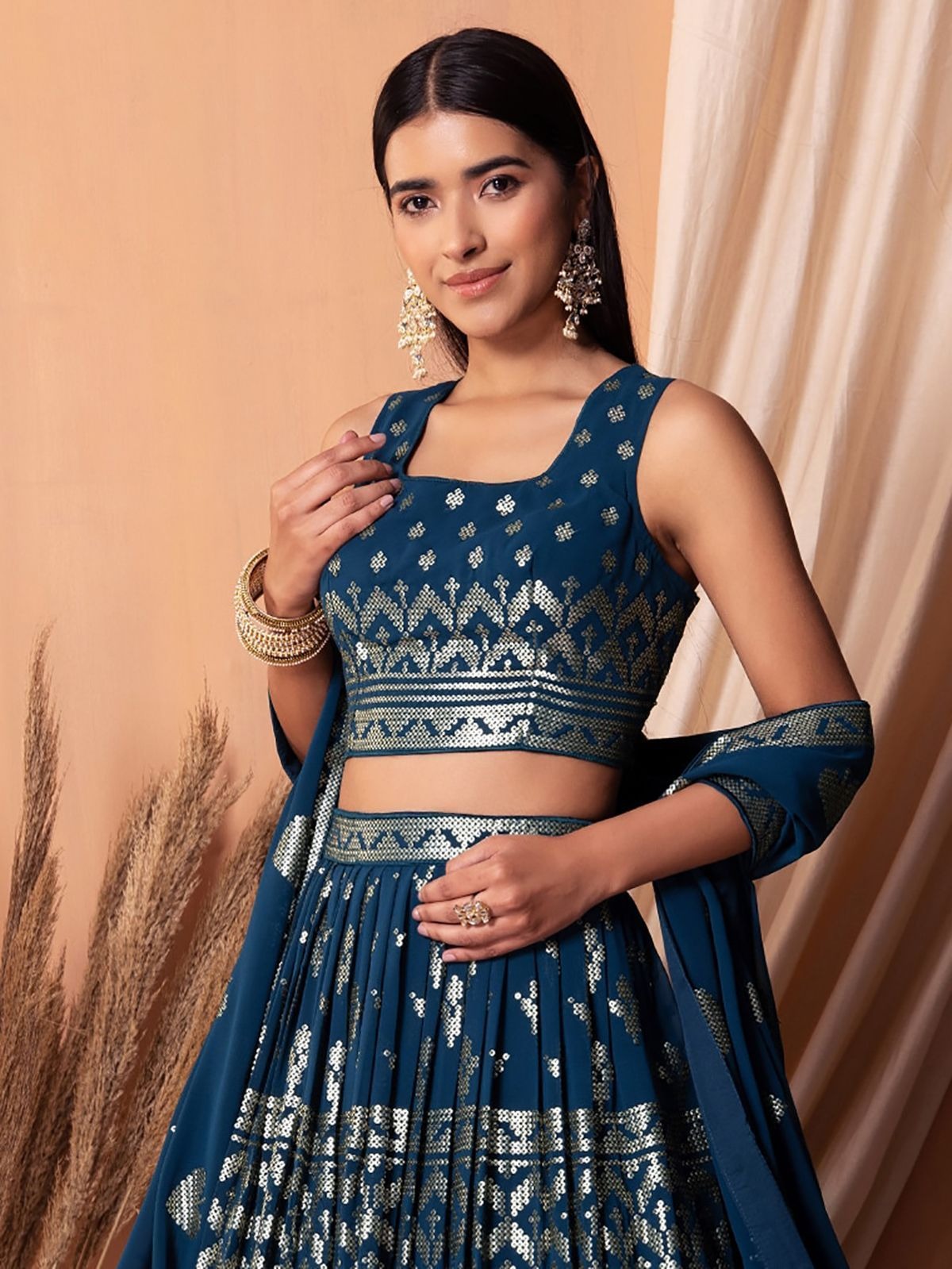 Dark blue georgette lehenga choli usa online