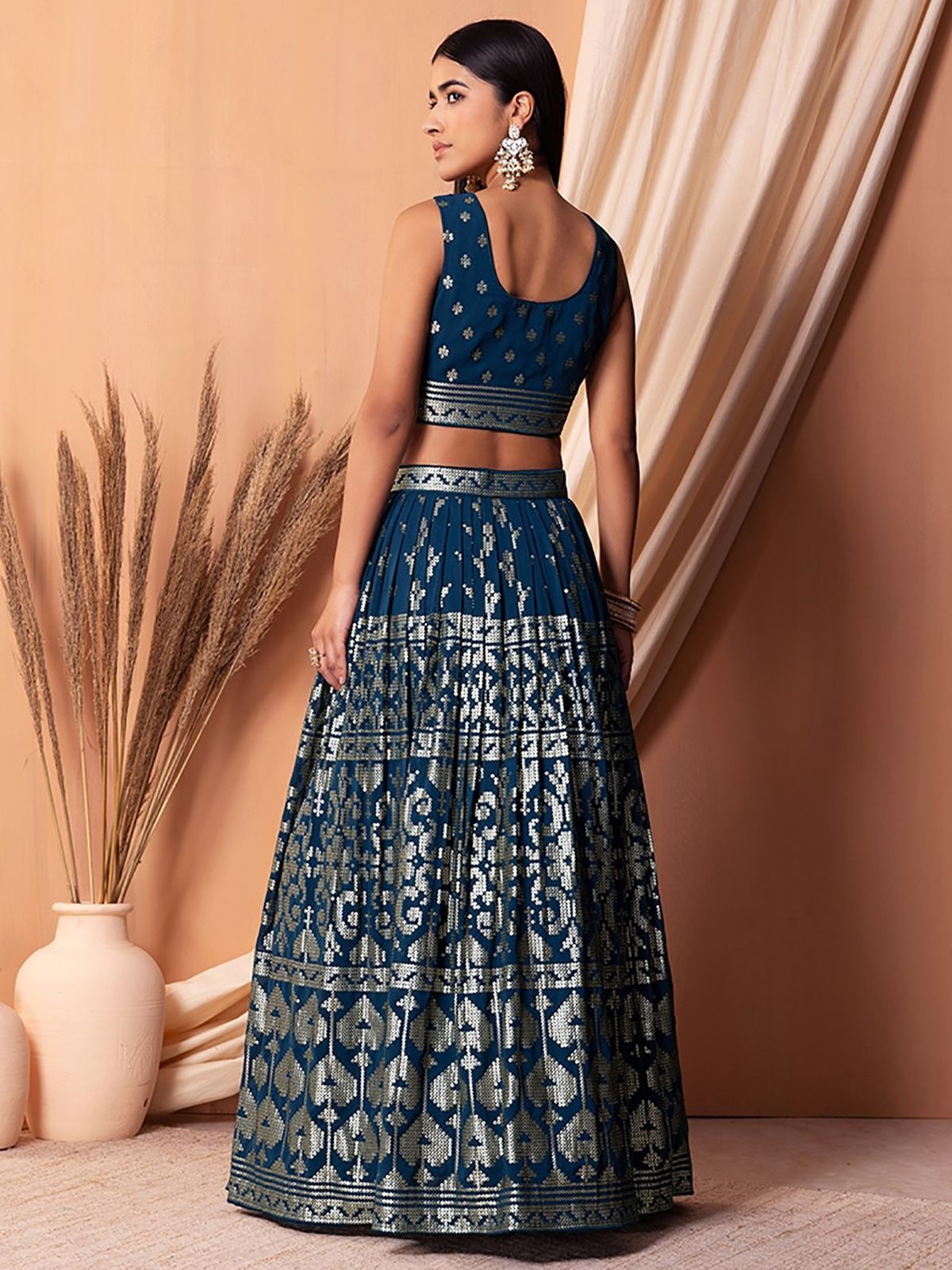 Dark blue georgette lehenga choli online shopping