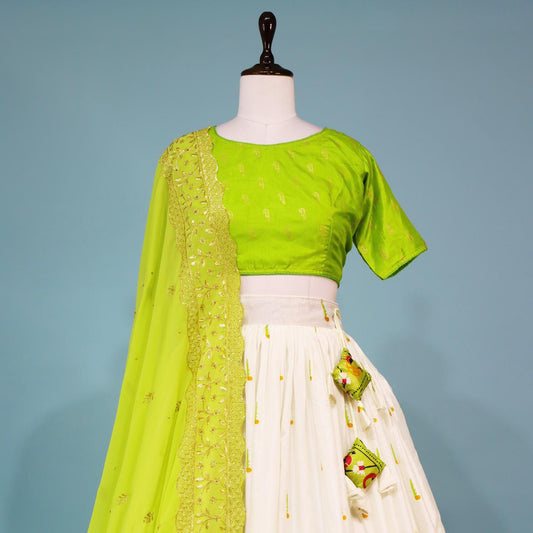 Parrot green color dola silk lehenga choli with price