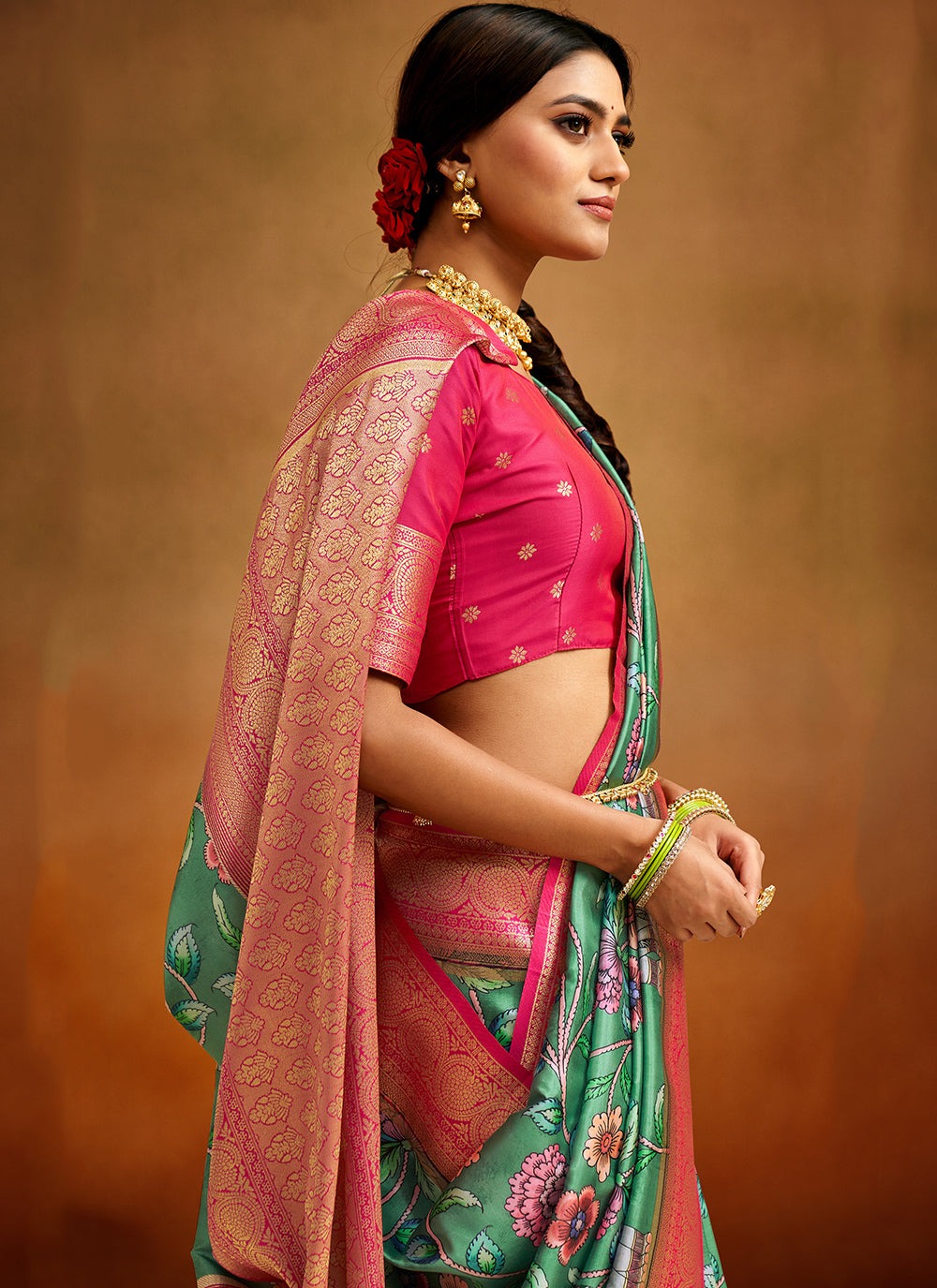 Pure green silk saree for women