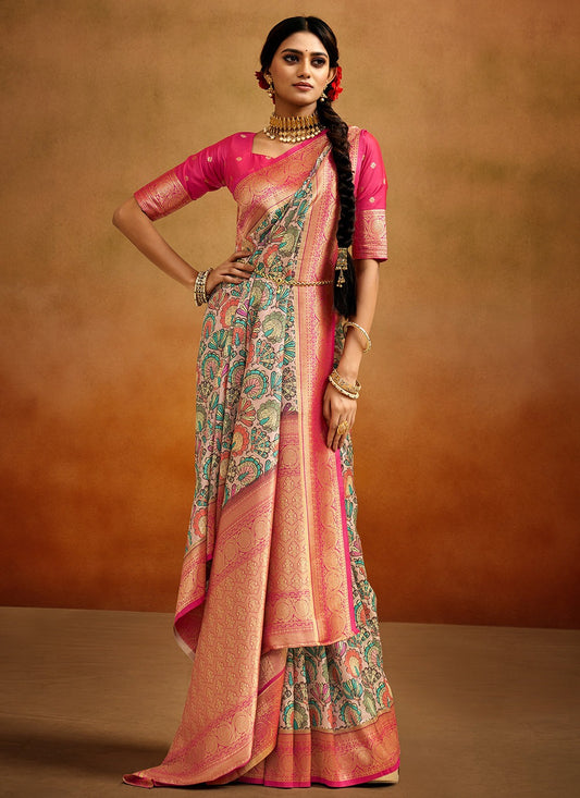 Beige Saree With Contrast Blouse