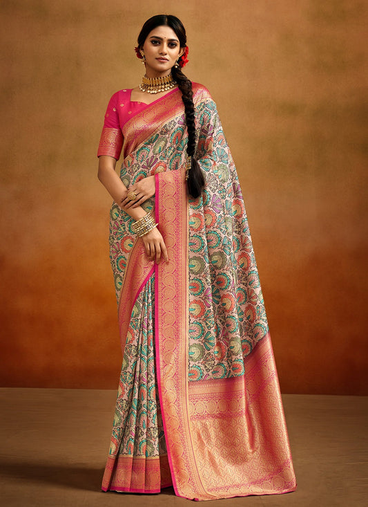 Pure beige silk saree for women