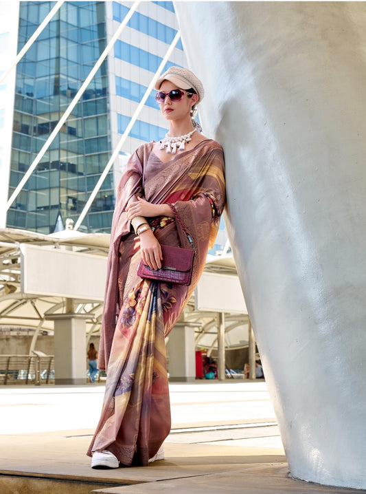 Brown color handloom modal silk saree for women online shopping