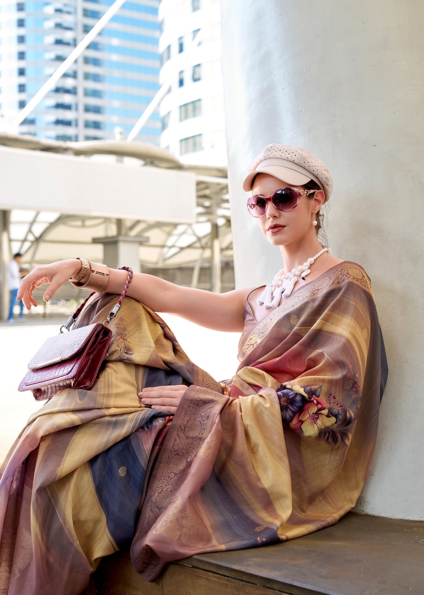 Brown color handloom modal silk saree for women online