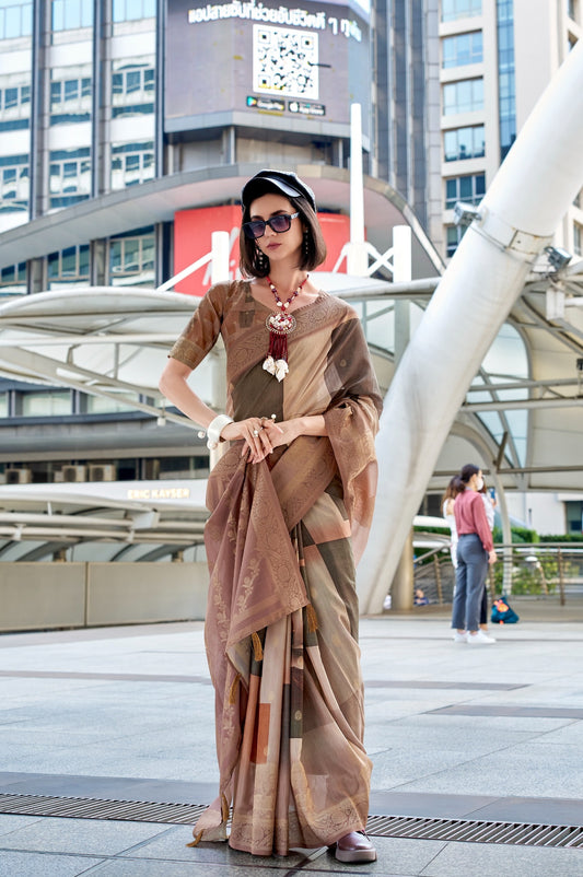 Brown color handloom modal silk saree for women online
