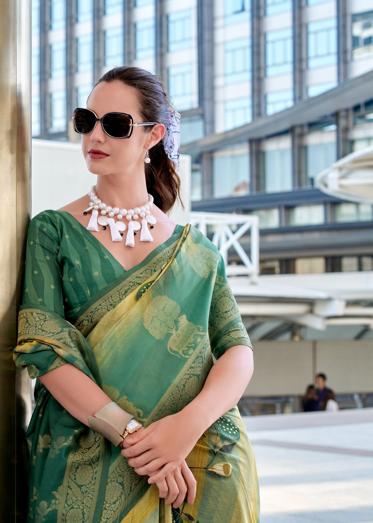 Green color handloom modal silk saree online shopping