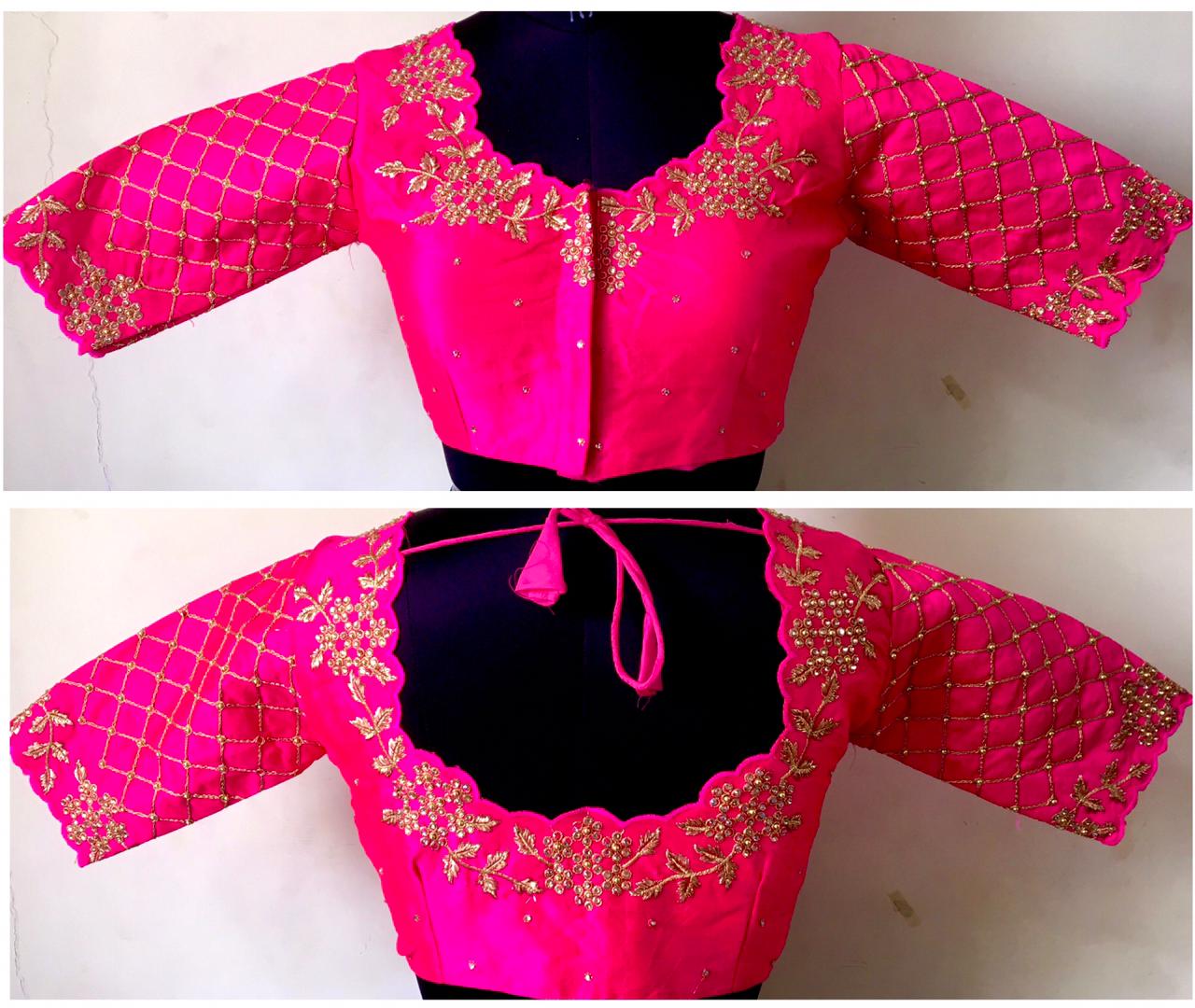Pink color silk hand work blouse for women