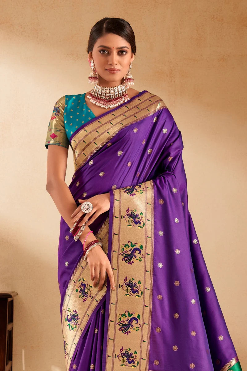 Purple color paithani silk saree for women online shopping