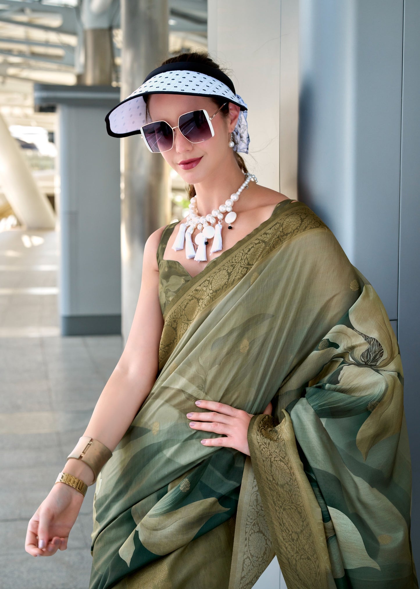 Sage green color handloom modal silk saree for women