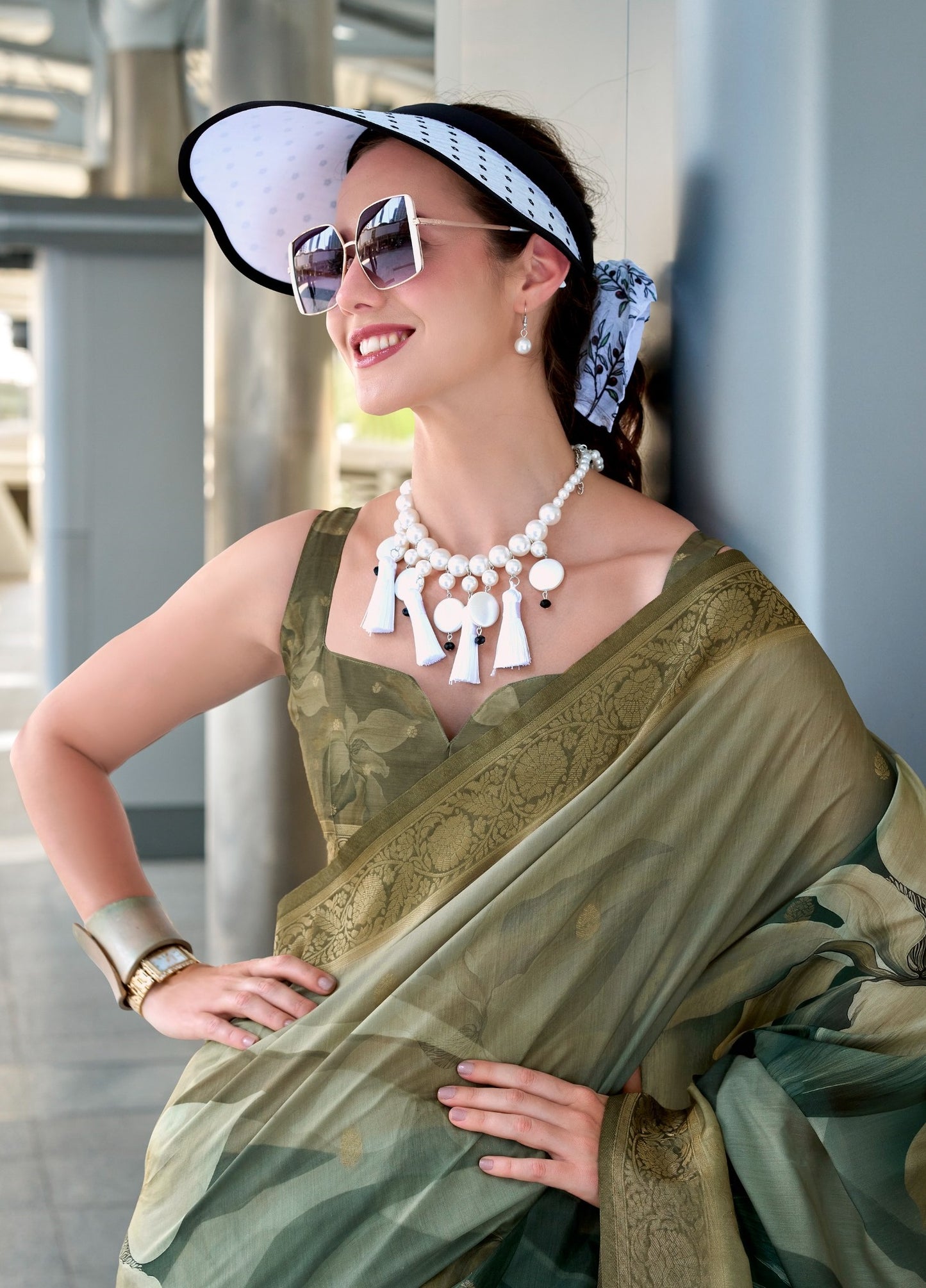 Green color handloom modal silk saree for wedding