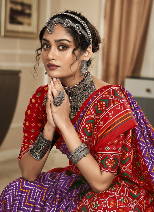 Purple tussar silk patola printed saree for women online shopping