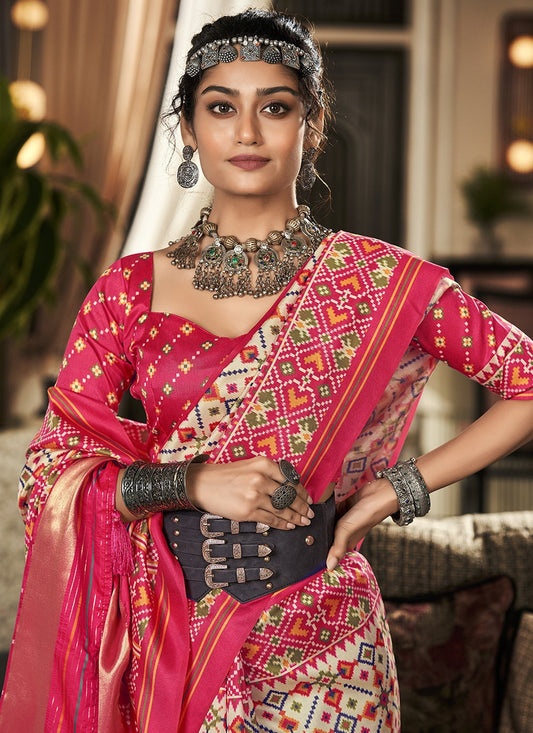 White color tussar silk patola printed saree for women online shopping