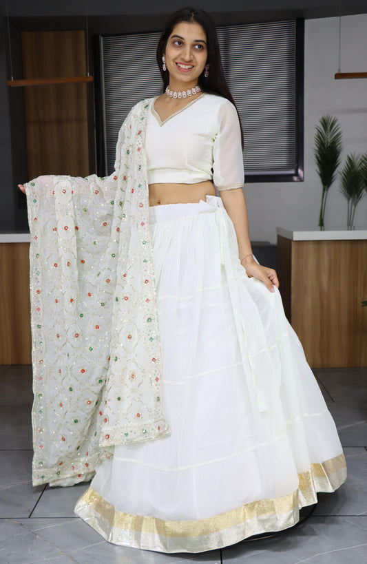 White color georgette lehenga choli for women online shopping