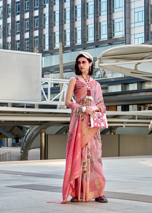 Pink color handloom modal silk saree online shopping