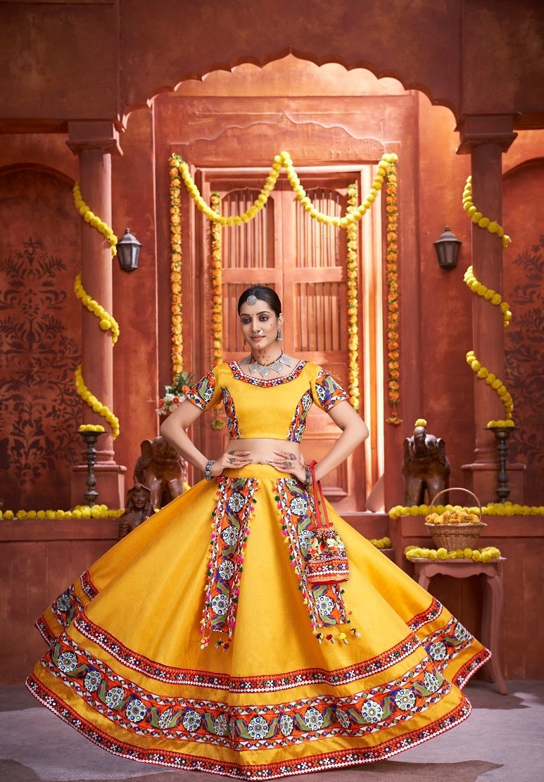 Yellow navratri lehenga choli online shopping