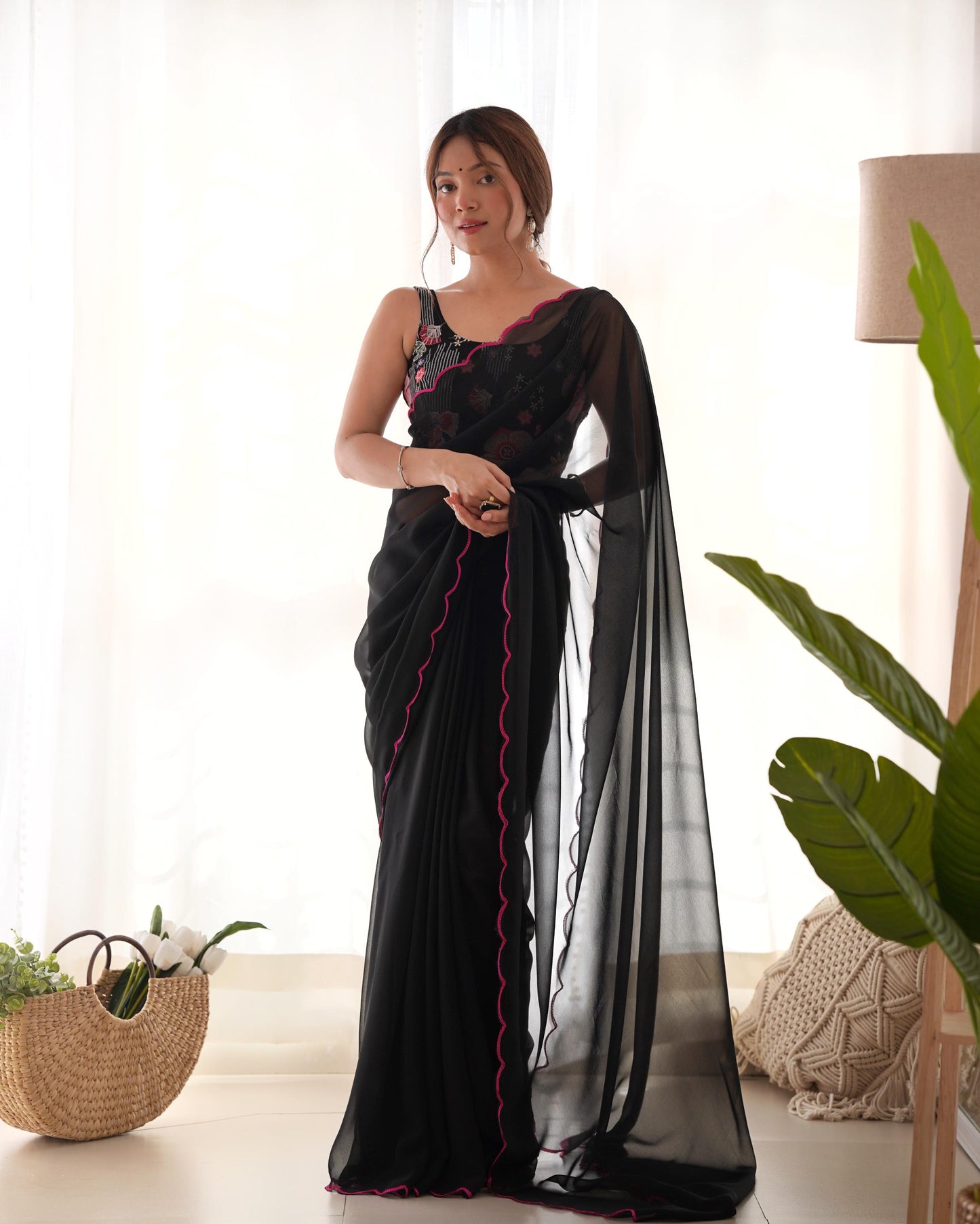 Black Georgette Sarees with Designer Blouse