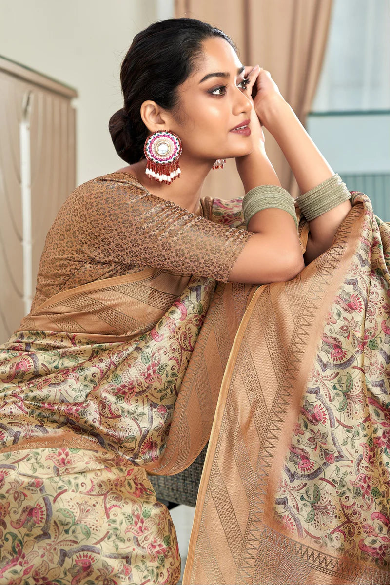 Light brown color handloom silk saree for women