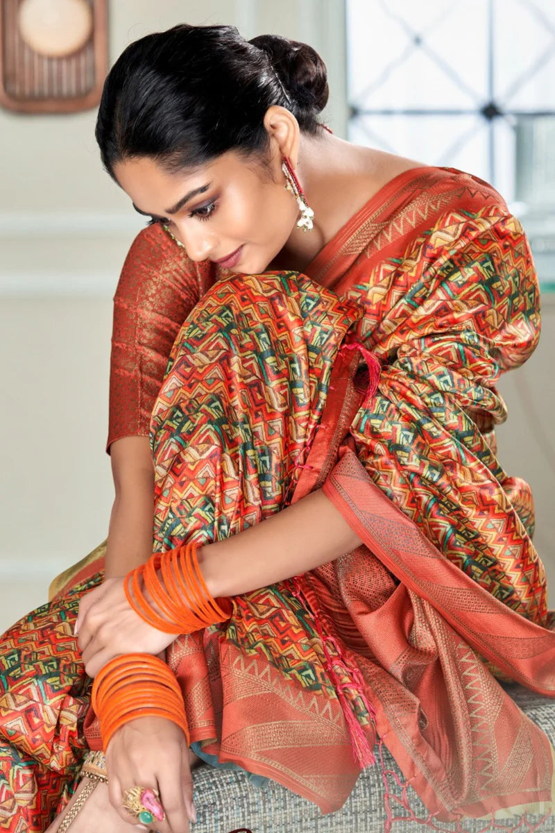 Rust color handloom silk saree with blouse price
