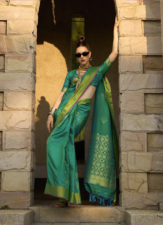 Pure green silk saree for women
