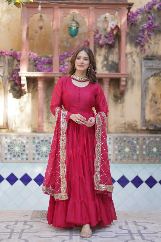 Pink color georgette gown for wedding