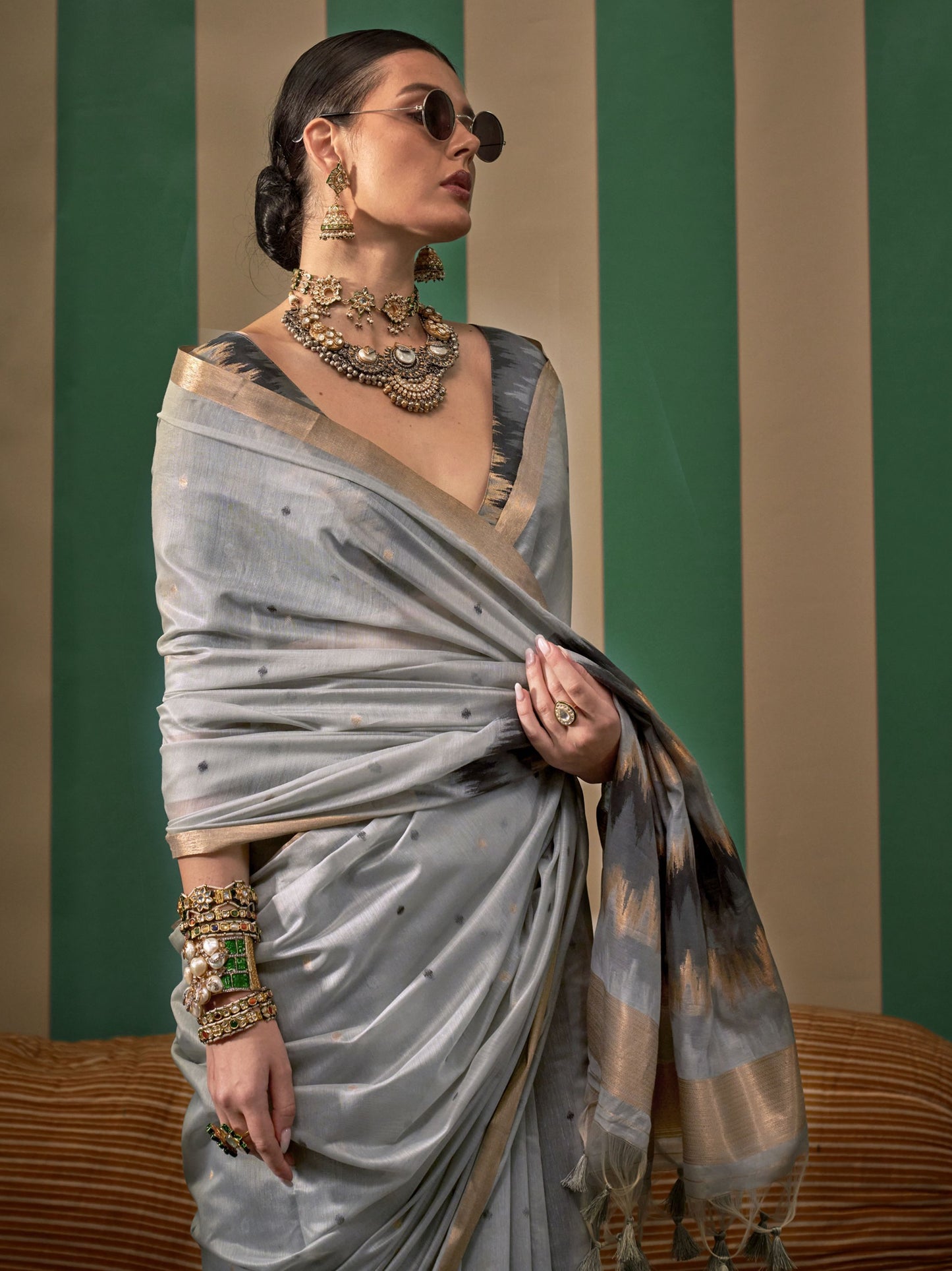Grey color handloom silk sarees with price