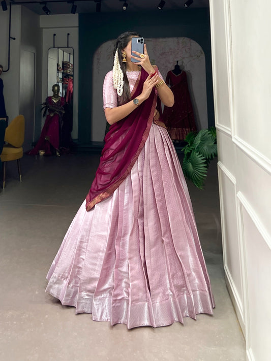 Pink color Jacquard silk lehenga choli for women