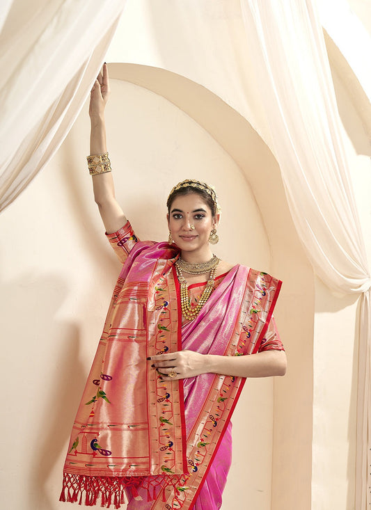 Pink color paithani silk saree price