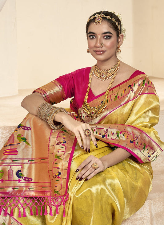 Mustard yellow paithani silk saree price
