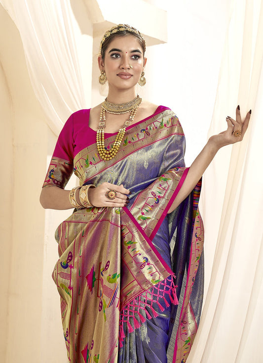 Blue paithani silk saree for women price