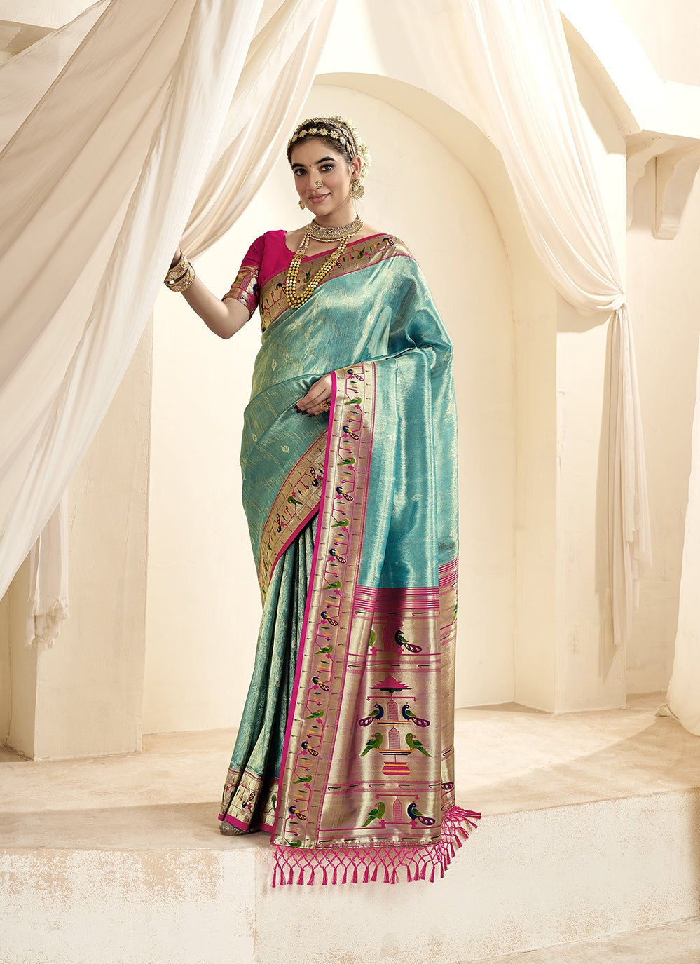 Rama paithani silk saree for women price