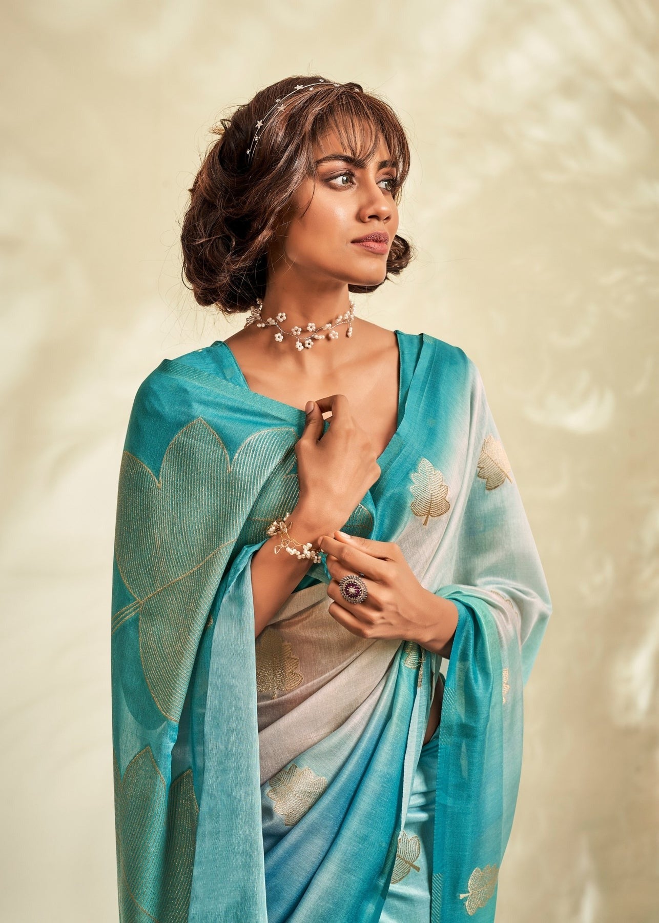 Rama color silk saree for women images