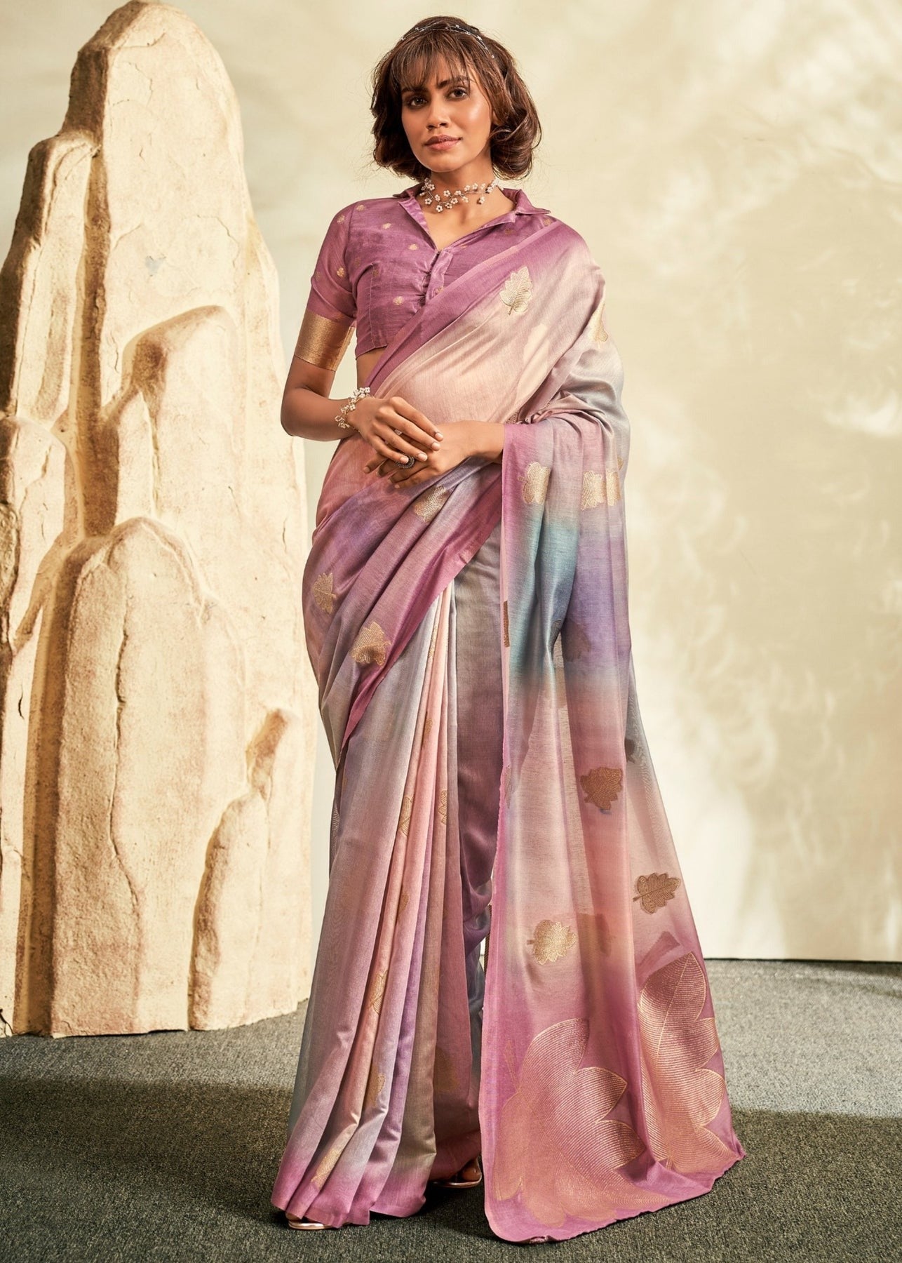 Pure pink color silk saree for women