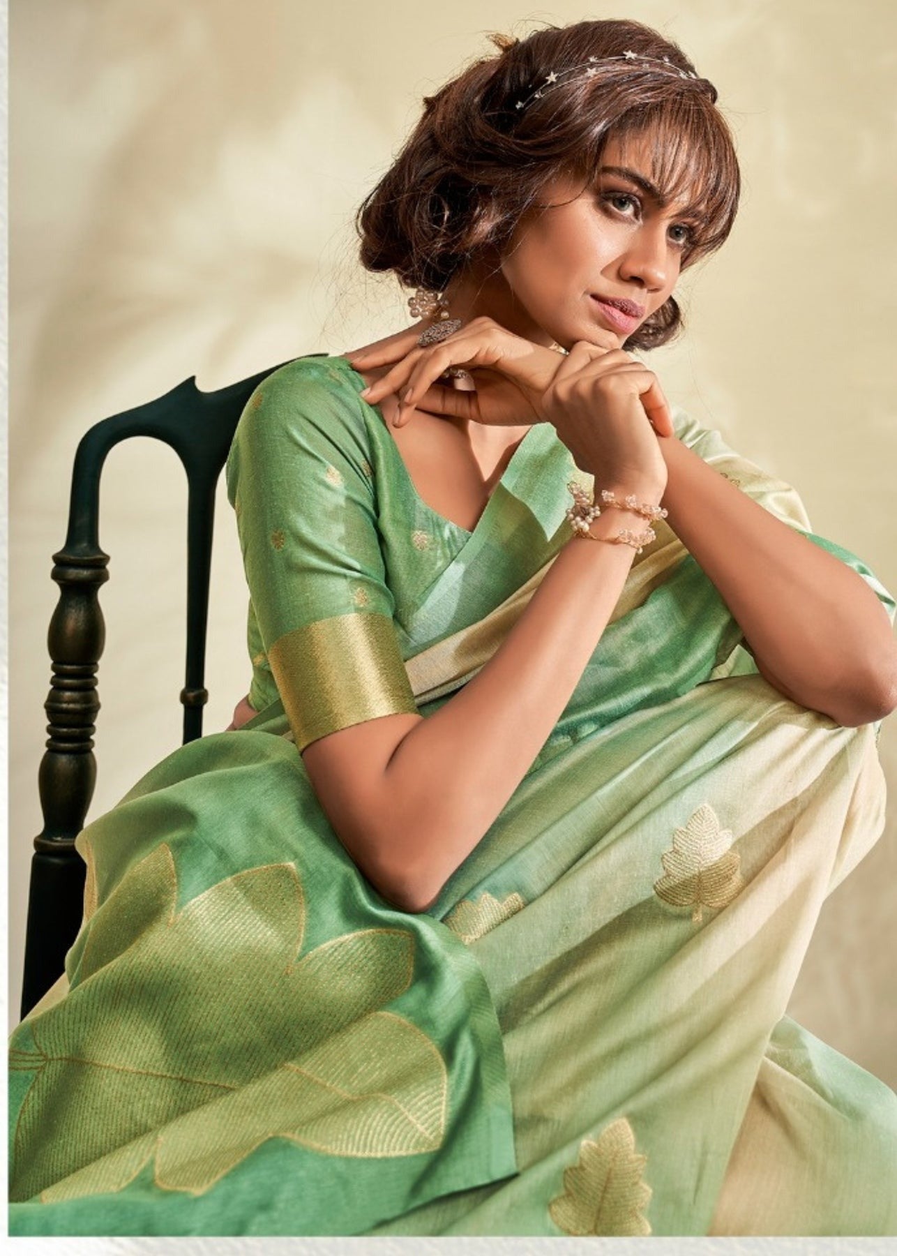 Green color Silk sarees with blouse