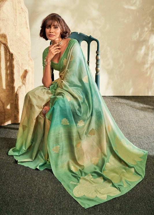 Green color khadi silk saree for women online shopping