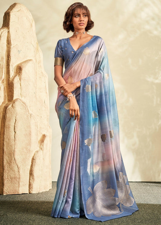 Blue khadi silk saree for women online shopping