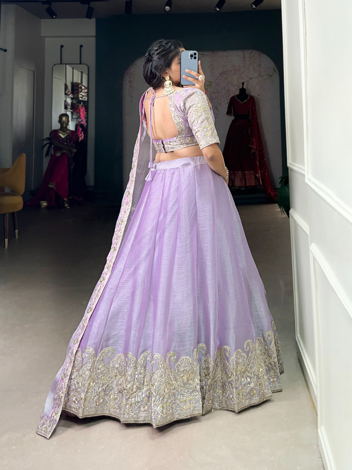 Lavender color silk lehenga choli with blouse online