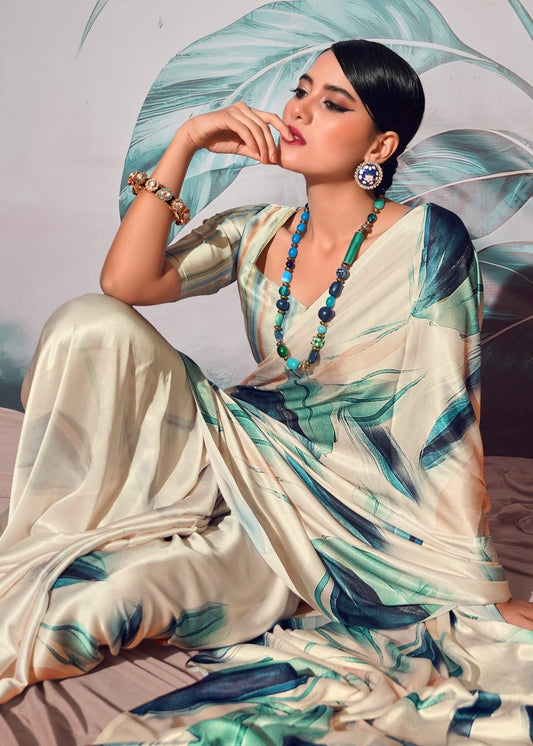 White color satin crepe silk saree for women online shopping