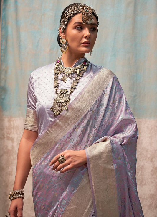 Lavender satin silk saree for women price
