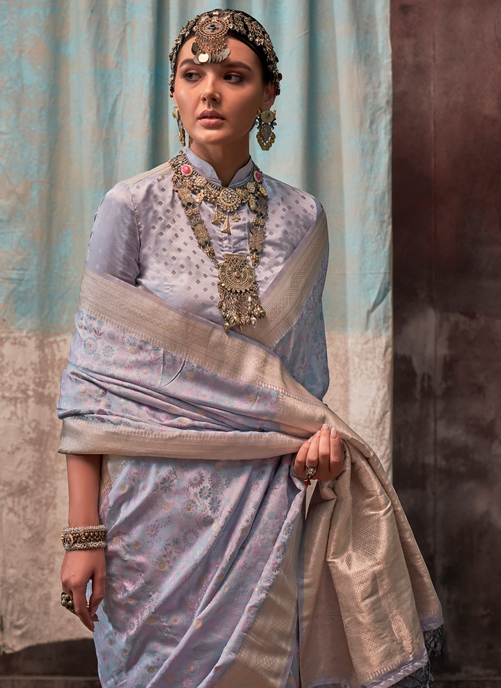 Lavender colour Saree Party Wear