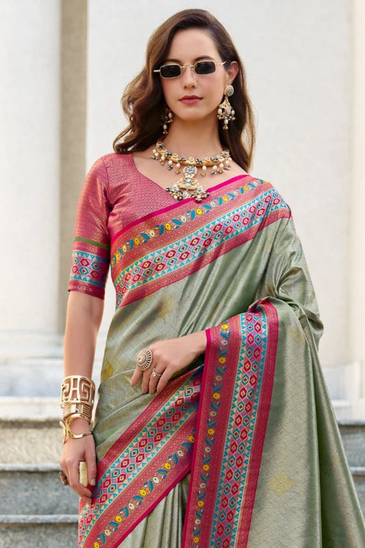 Pista color tissue silk saree for wedding